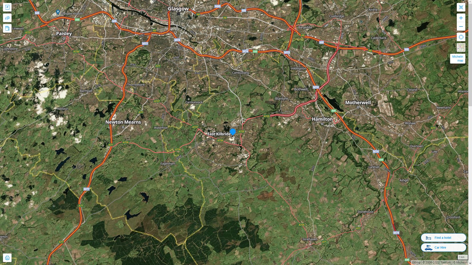 East Kilbride Highway and Road Map with Satellite View